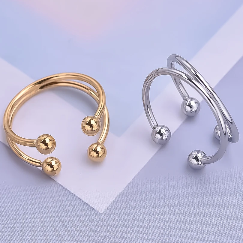 Adjustable Stainless Steel Beads Ball Leaf Ring Set