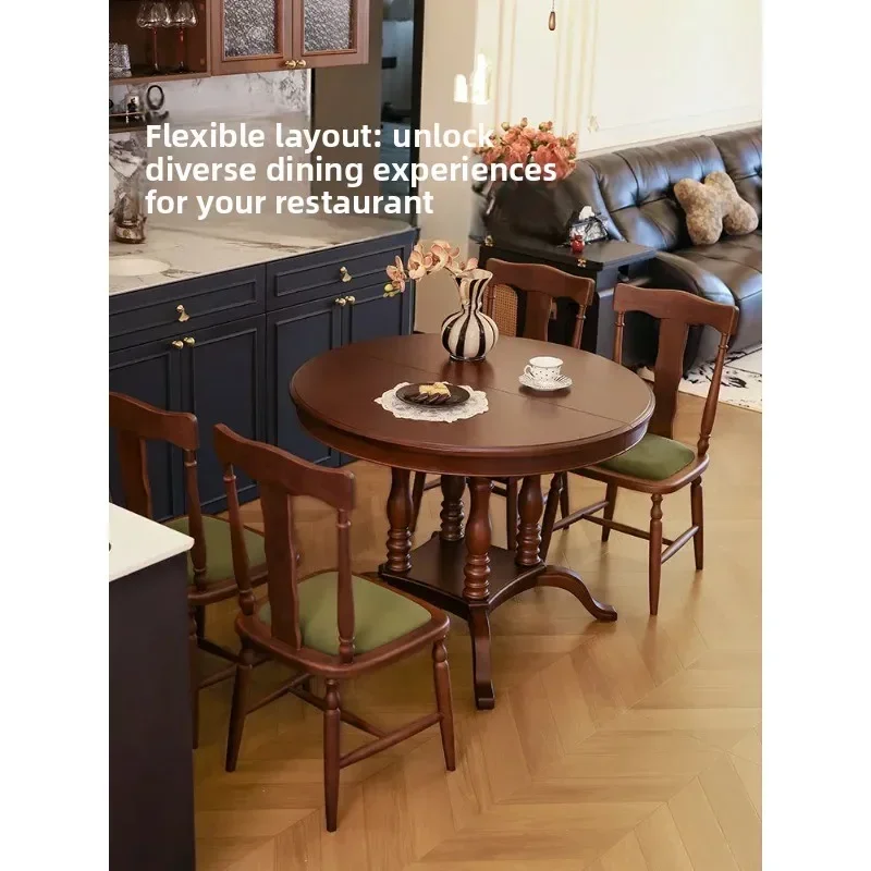 D9-New American Retro Solid Wood Retractable Dining Table Home Foldable Round Dining Table