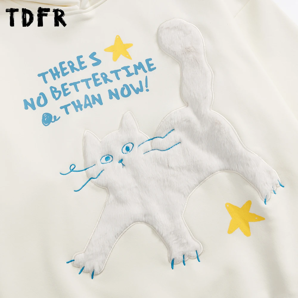 القط التطريز طباعة قمصان سويت شيرت بقلنسوة رجالي الخريف الشتاء الصوف عادية فضفاض كم طويل هوديس رجل #3