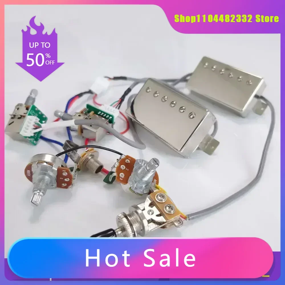 

-Alnico V Classic 57 Guitar Humbucker Pickup Bridge&Neck Set Chrome with Wiring Harness (2V1T/2V2T) for LP Guitar
