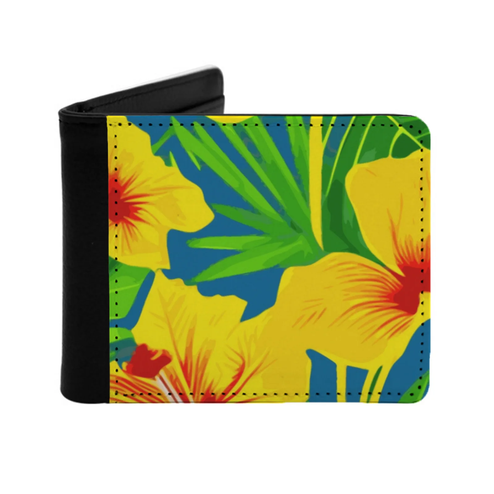 

Тропический восход солнца, новый кошелек с принтом, короткие мужские кошельки, держатель для кредитных карт, кошельки, фурм, цветы гибискуса, желтые, красные листья, тропические