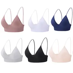 Thin Triangle Cup Boneless Push Up Deep V  Bralettes Fitness Yoga Top Women Crop Top Sports Bra