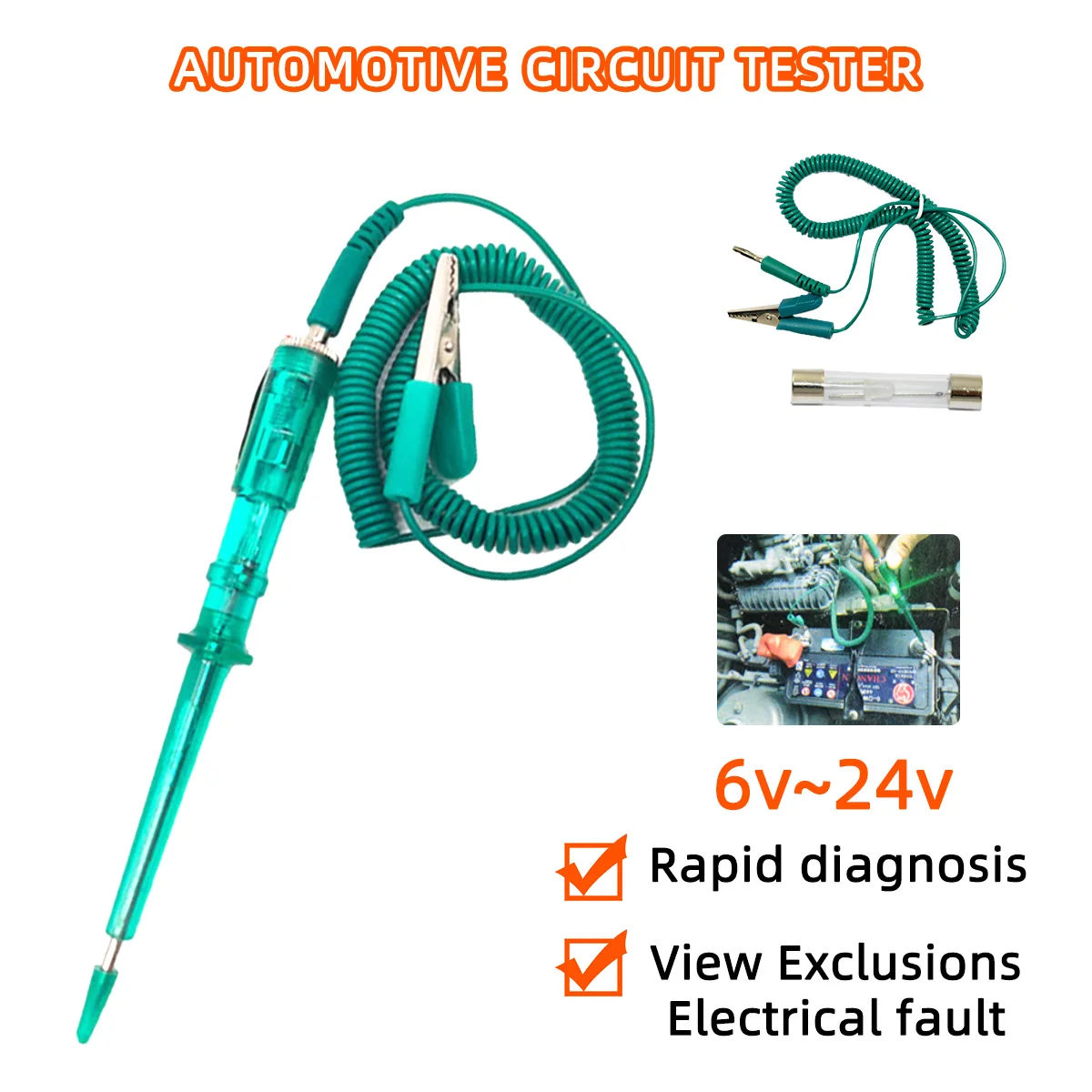 Car Truck Voltage Circuit Tester Digital Led Long Probe Pen Bulb Automobile Diagnostic Tools Auto Repair 6V 12V 24V 36V 70V DC