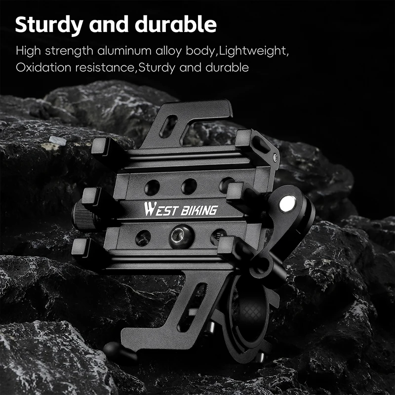 WEST BIKING Bike Handlebar Phone Holder Quick Release Aluminum Alloy Adjustment Mobile Phone Bracket for 5.5-10cm Width Phones