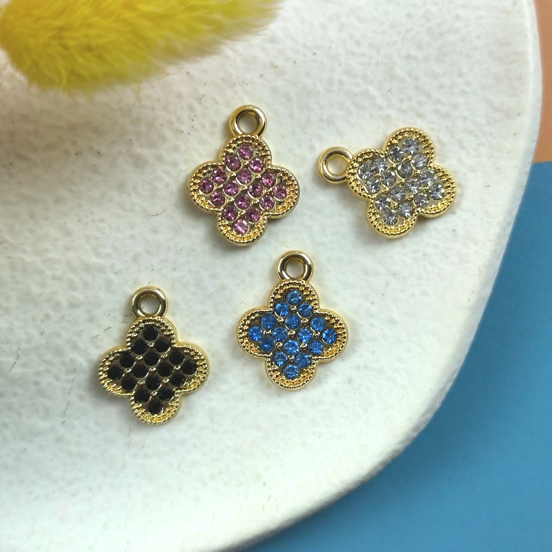 10pcs Simple Niche Diamond-Encrusted Four-Leaf Clover Pendant DIY Handmade Material Accessory Necklace Bracelet Earrings