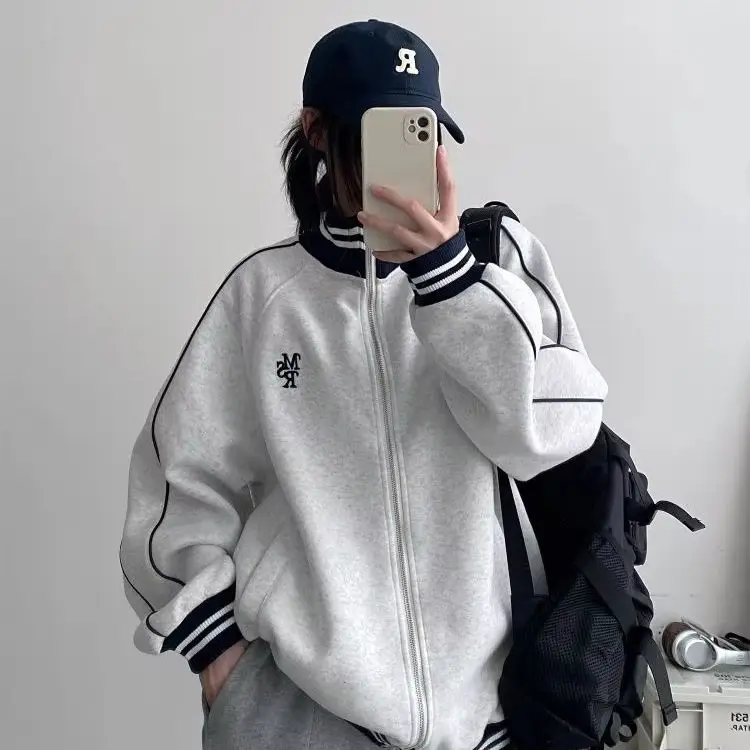 

Cardigan Stand-Up Collar Baseball Uniform Jacket Women 2024 Early Autumn New Korean Style Relaxed Casual Jacket Top