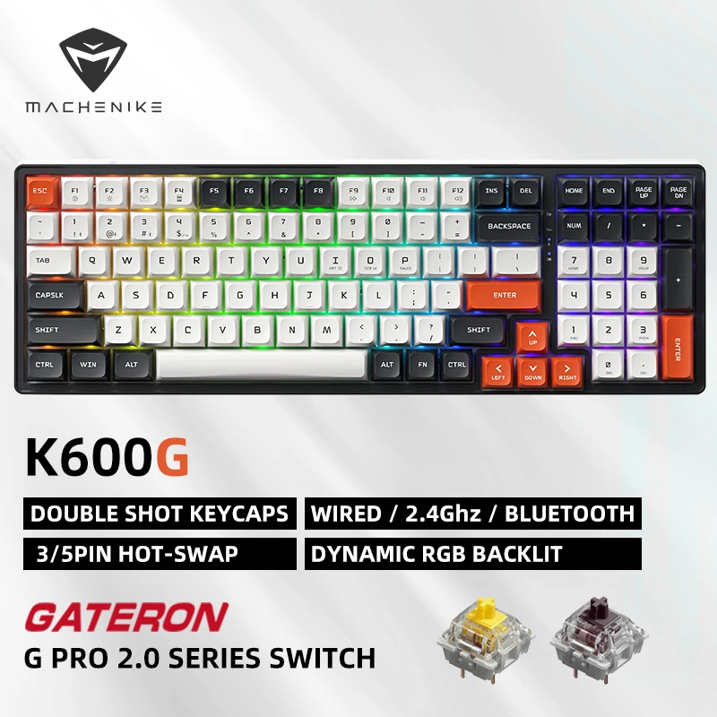 Machenike K600G tastiera meccanica 100 tasti Wireless RGB retroilluminato GATERON Hot-Swap Switch tastiera da gioco Bluetooth per Mac PC