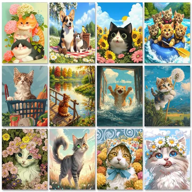 GATYZTORY Cat Painting By Numbers Arts and Crafts Paint Kit for Beginner Animal Classic Wall Decor Paint With Numbers