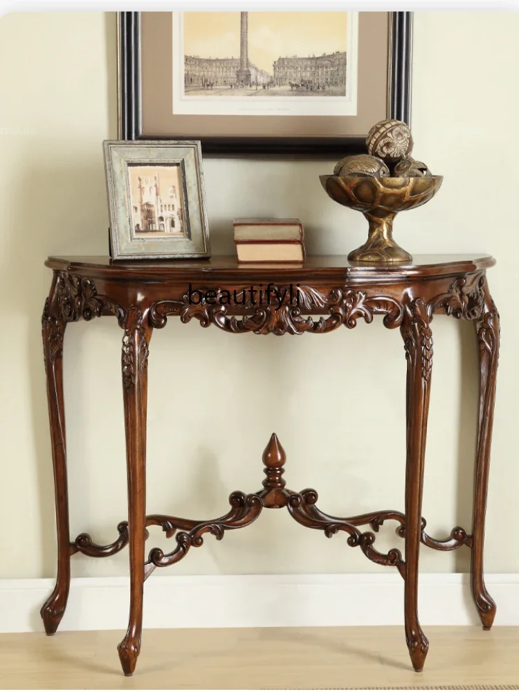 

ss7304 French Retro Mahogany Hallway High-End Carved Classical Furniture American Villa Side Table