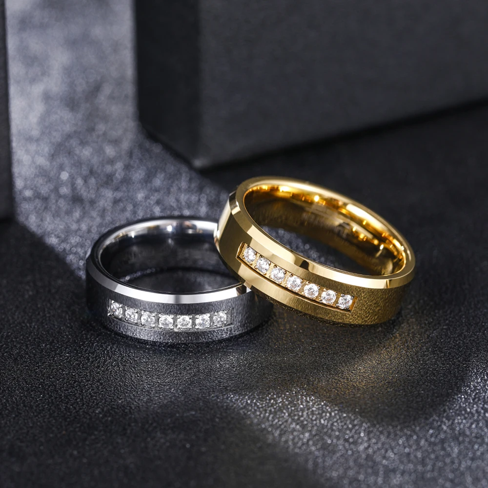 Somen 8mm Tungsten Wedding Bands Ring For Men Women Zirconia CZ Engagement Rings Couple Jewelry Anniversary Gift Comfort Fit