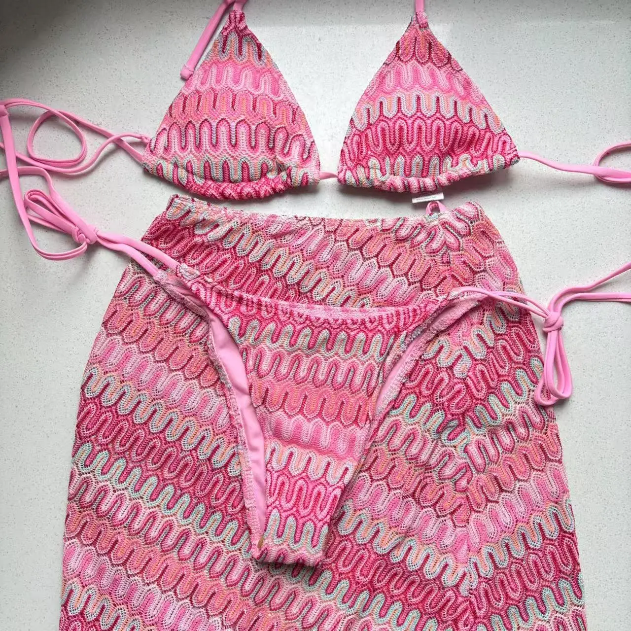 

2025 New zigzag bikini three piece swimwear with skirt knitting bikinis swimsuit push up beachwear