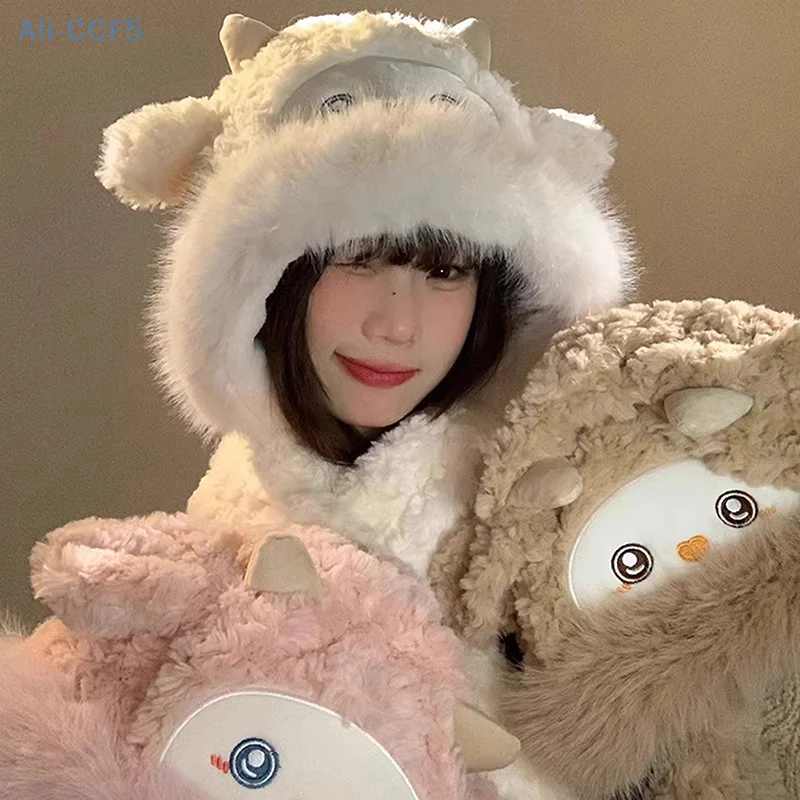 New Sheep Women's Hat Beanies Plush Can Moving Sheep Ears Hat With Earflaps Movable Ears Boys Girls Children's Animal Caps