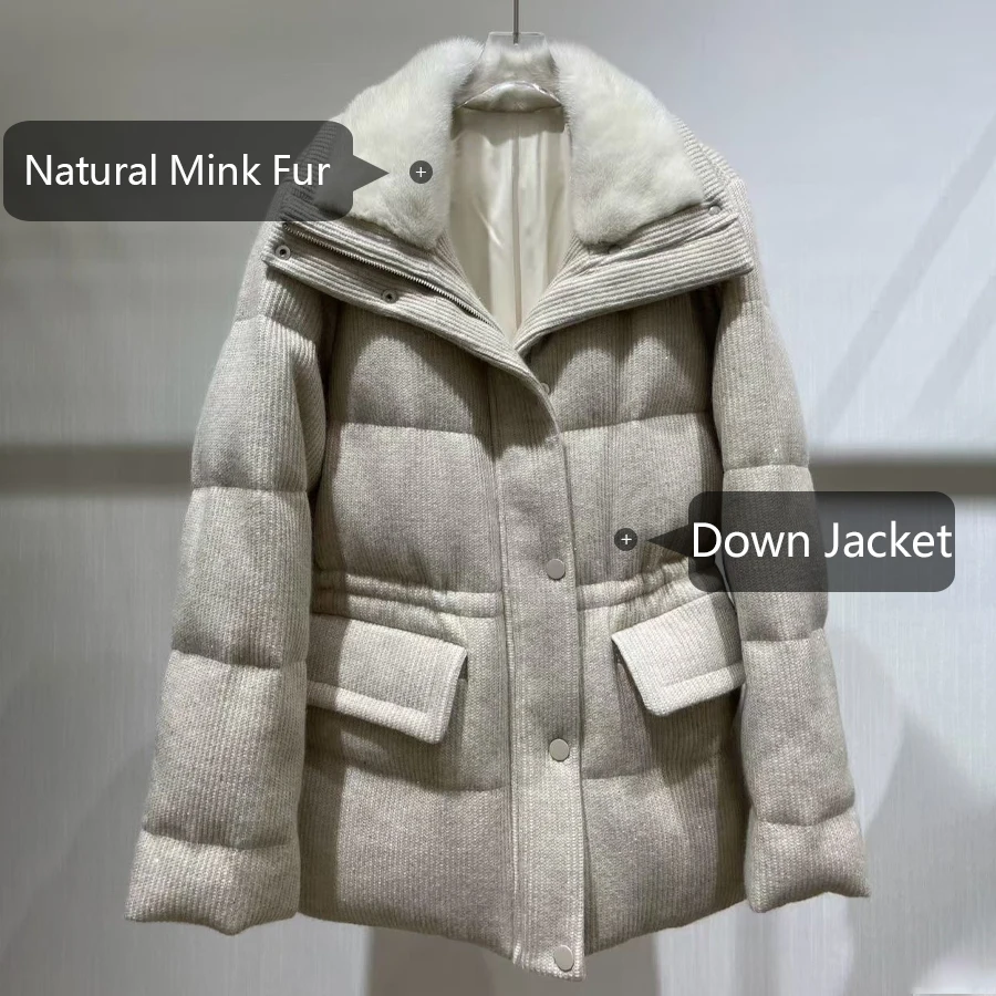 Women's Winter Down Jacket Wool Mink Down Coat Real Fur Mid-Length Puffer Jacket Luxury New Natural Fur Jacket