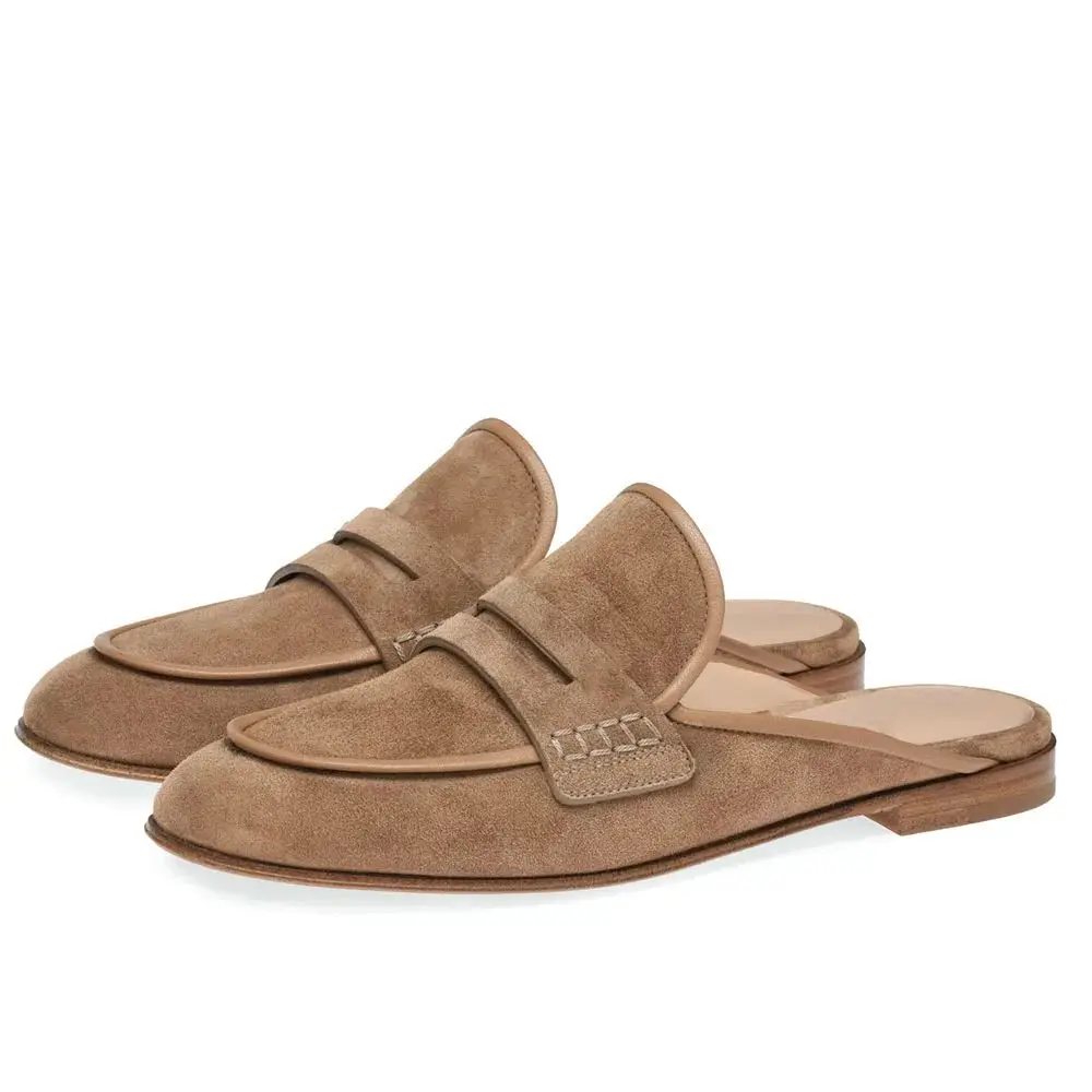Ladies\' Summer Outdoor Mule Shoes The New Style 2025 Black Camel Color Casual Flat Slippers Suede Shoes