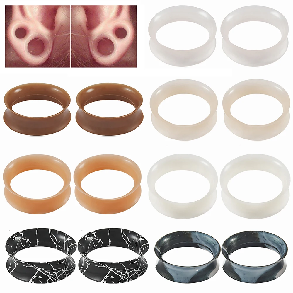 14PCS/lot Flexible Black/Skin Color Silicone Double Flared Ear Tunnel Plugs Flesh Tunnel Ear Gauge Expander Stretchers Piercing