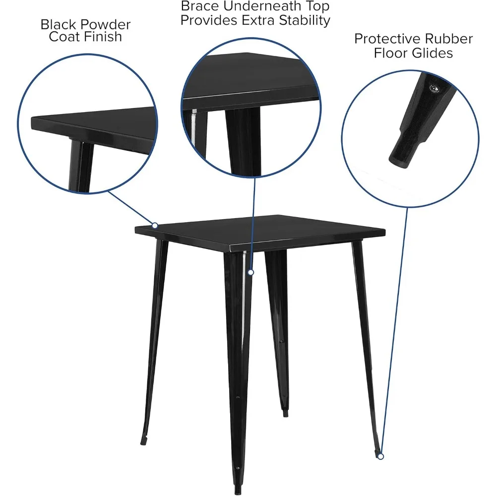طاولة بارتفاع شريط مربع معدني أسود من الدرجة التجارية، 31.5 بوصة داخلية وخارجية EMMA + OLIVER، متينة للاستخدام المنزلي والفناء
