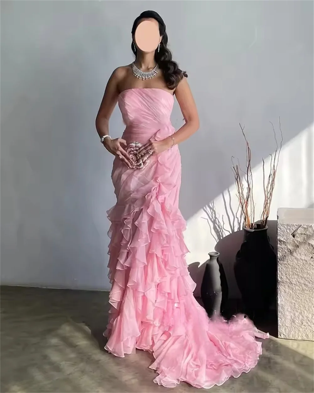 Mila Customized Strapless Trumpet Wedding Party Dress 3D Flower Cascading Ruffle Prom Dresses Court Train Women Evening Dress