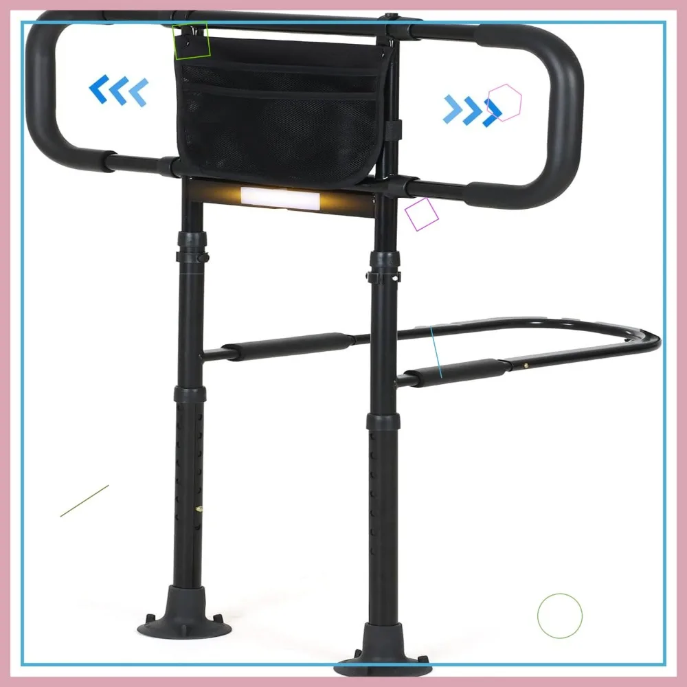 قضبان سرير آمنة لكبار السن مع ضوء مستشعر للحركة، ارتفاع قابل للتعديل وجيب تخزين لأسرة King Queen الكاملة المزدوجة