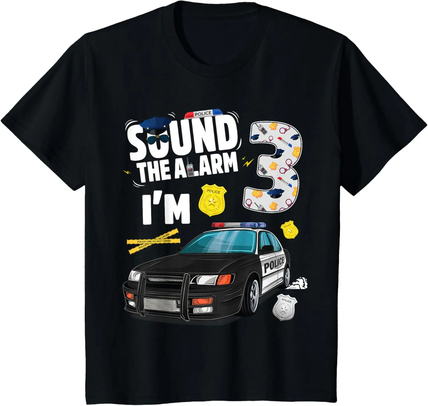 Kids Police Car 3rd Birthday Boy 3 year old Cop Policeman Officer T-Shirt