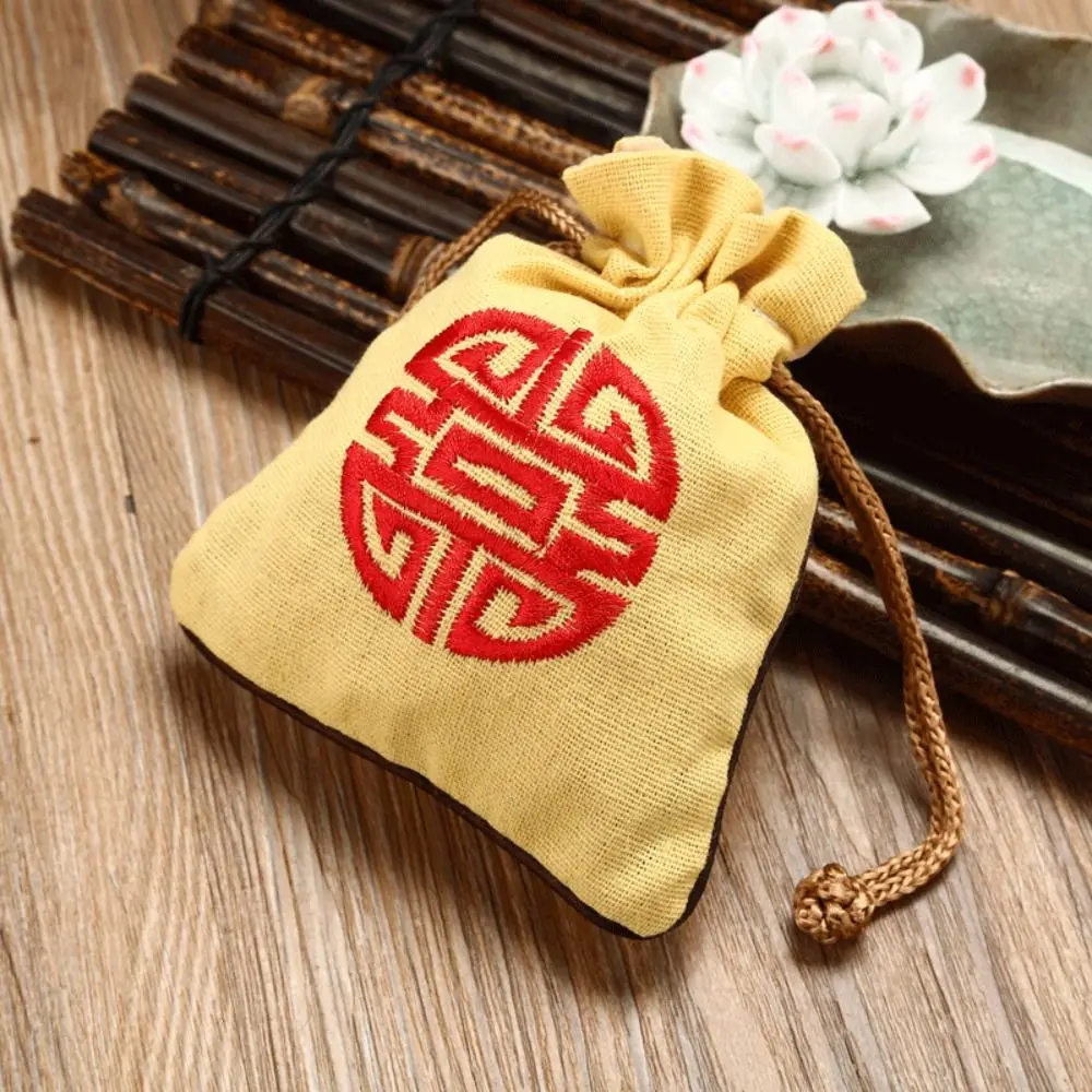 Canvas Embroidery Drawstring Bag Chinese Style Pure Color Small Linen Handbag Large Capacity Candy Bag Coin Purse Wallet Daily