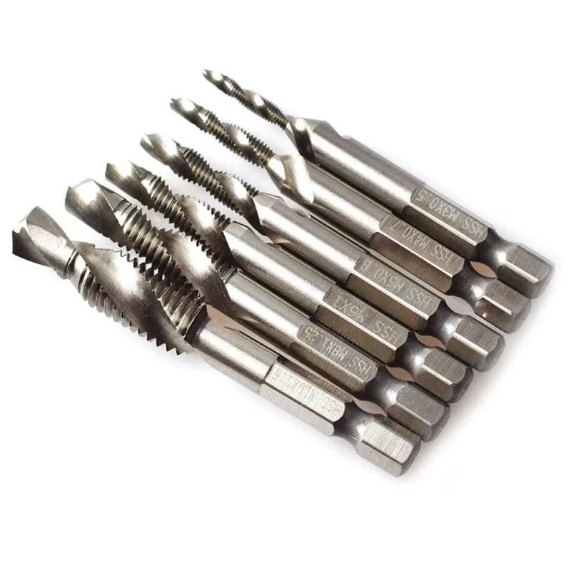 6 ชิ้น M3-M10 สกรู Tap เจาะ Bits HSS Taps Countersink Deburr ชุดเมตริกผสมบิต 1/4 นิ้ว