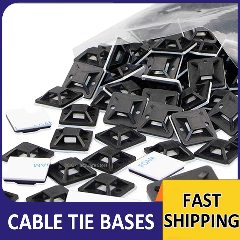 

Self-Adhesive Nylon Cable Tie Bases Wire Holder Fixed Seat Clips 12x12mm 21x21mm 28x28mm Sizes for Organizing Cables