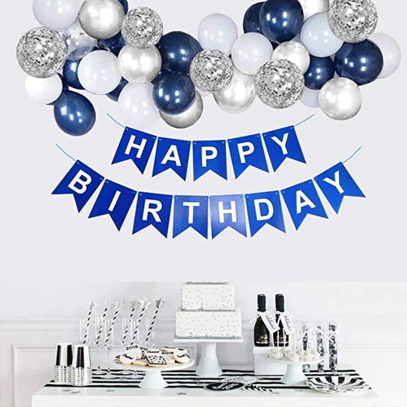 Vintage Navy blue Night Blue Birthday party team decoration combo set Blue banner