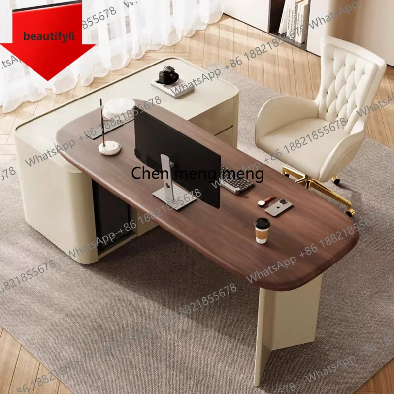 

Modern Wooden Desk with Drawer Storage Cabinet , Contemporary Writing Table for Home Office or Study