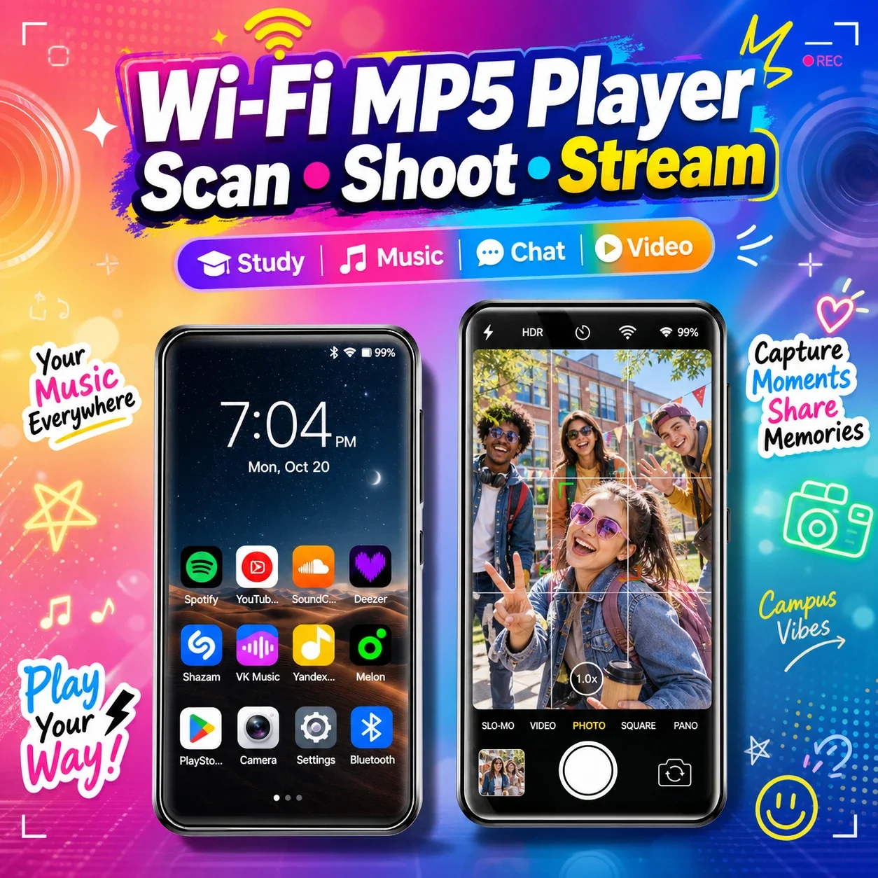 Famue MP4 MP5 Player for Students WiFi Bluetooth Video E-book Camera PMP Portable Media Player Touch Screen Music Player Device
