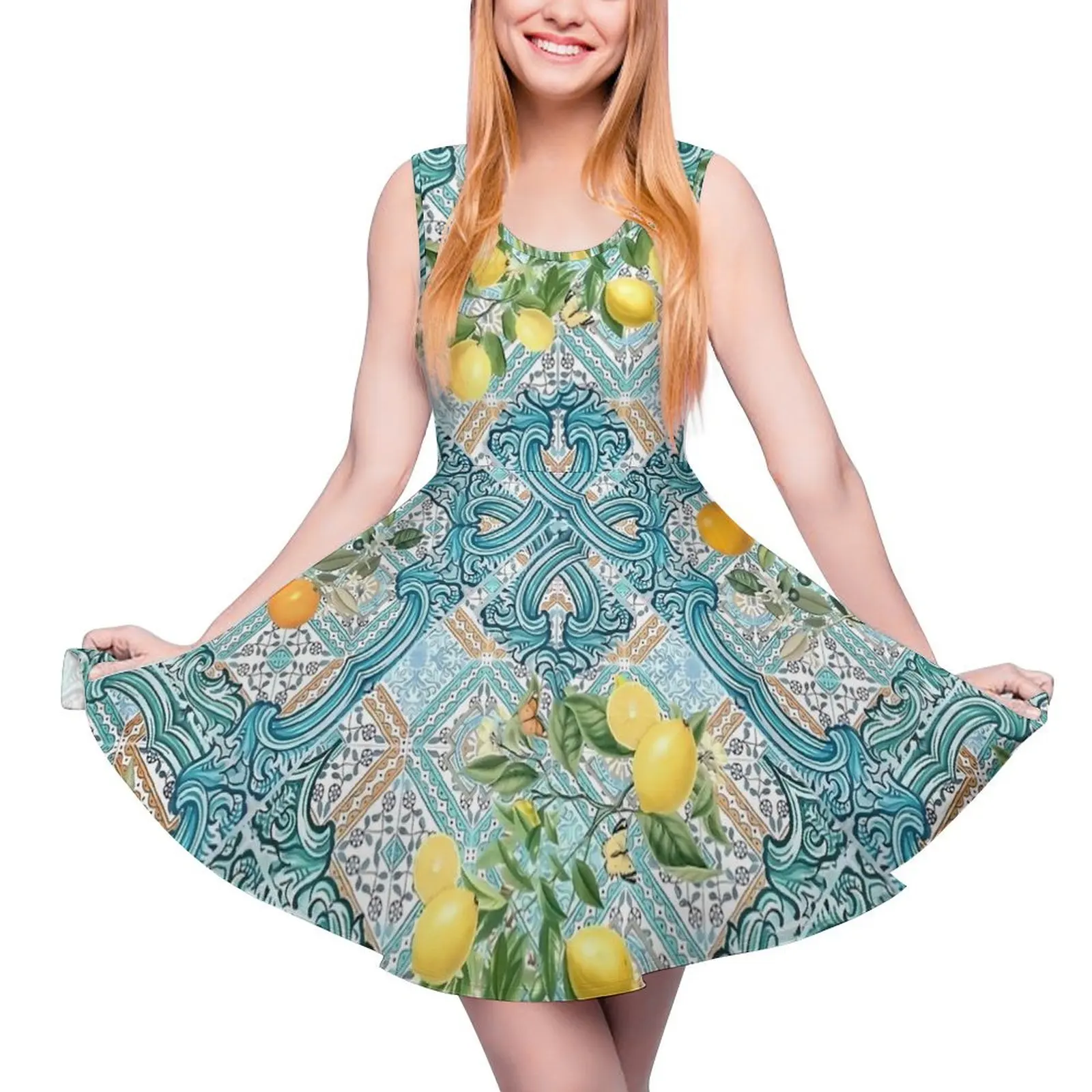 Sicilian Lemon  And Oranges Dress Retro Fruit Kawaii Dresses High Waist Street Fashion Skate Dress Female Custom Vestido Gift