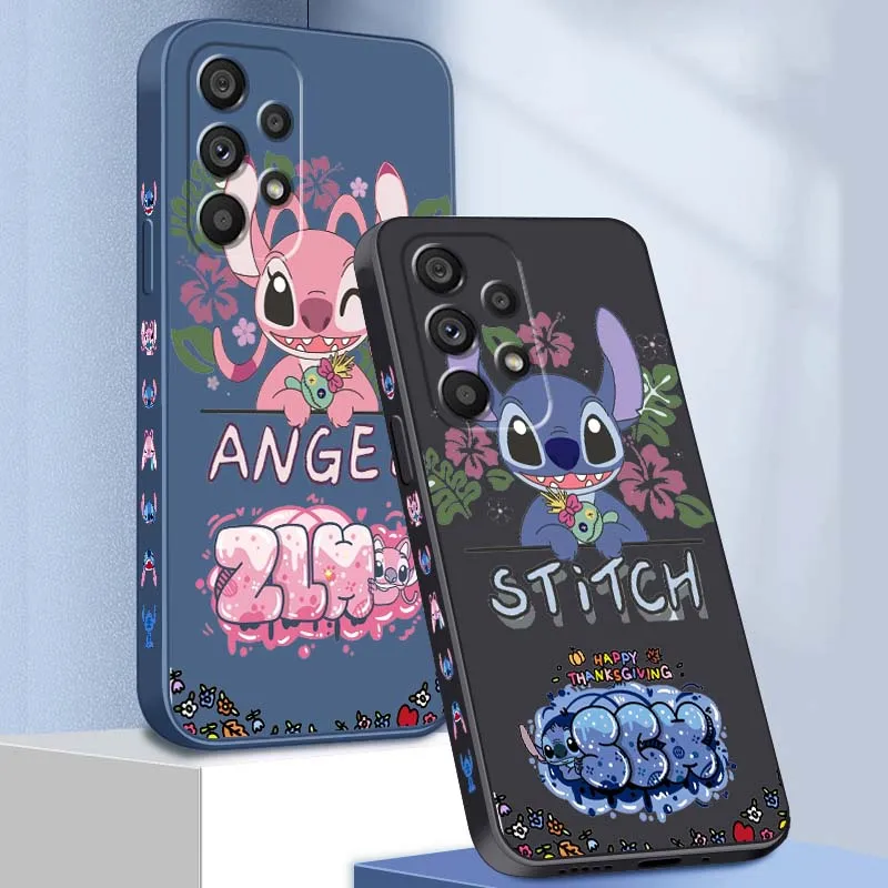

Stitch Fashion Angel Anime Phone Case For Samsung Note 20 Ultra A04 A05 A13 A15 A14 A12 A22 A23 A25 A42 5G Liquid Left Rope
