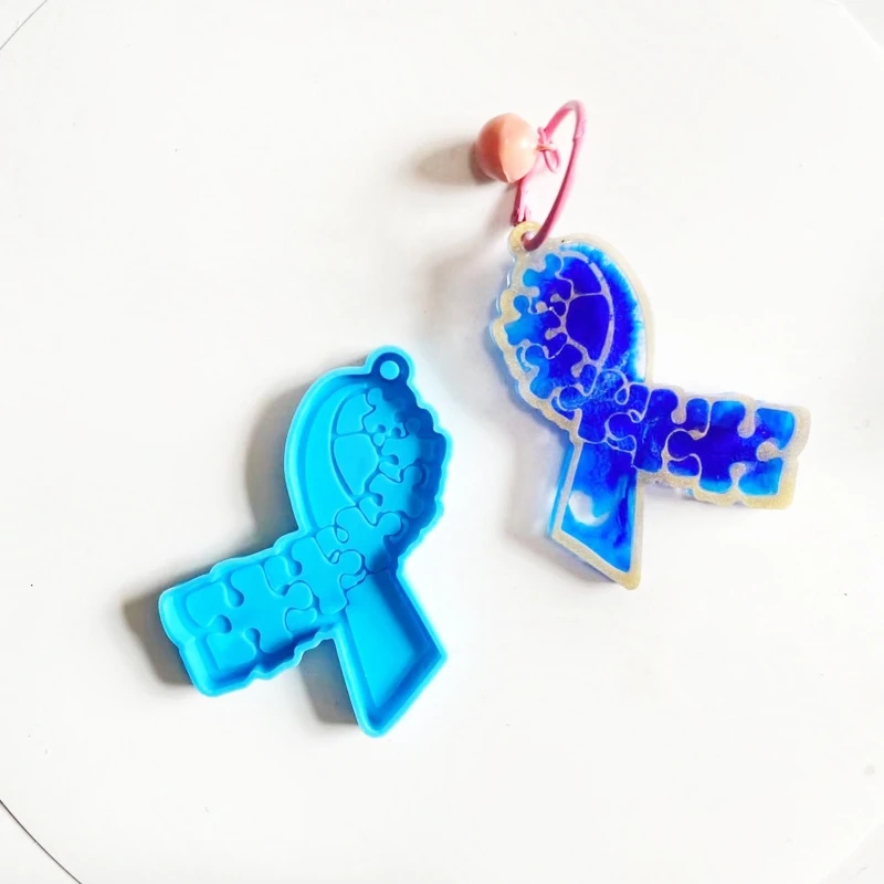 Awareness Ribbon Keychain Epoxy Resin Silicone Molds Pendant Charm Jewelry Casting Polymer Clay Keychain Making 97QE