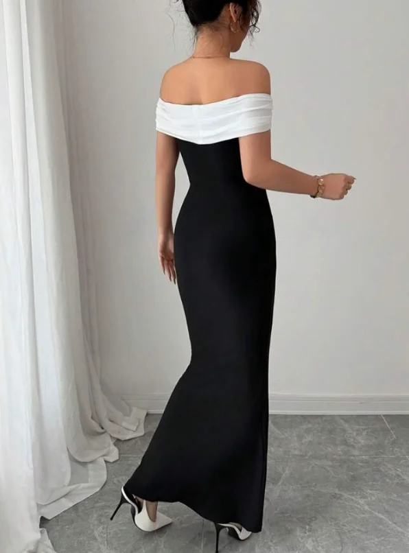 High Quality Customized Strapless Backless Ankle Length Color Contrast Robe Pour Mariage Invité Evening Kleider Damen Elegant