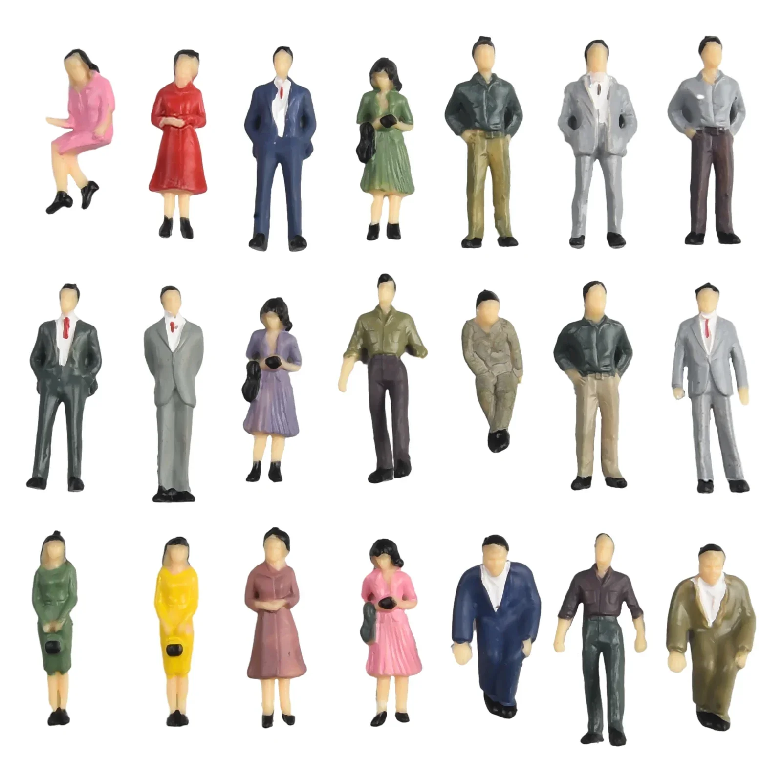 50Pcs Model People Figures Passenegers Train Scenery 1:50 Scale Mixed Color Pose DIY Character Train Scenery Pose