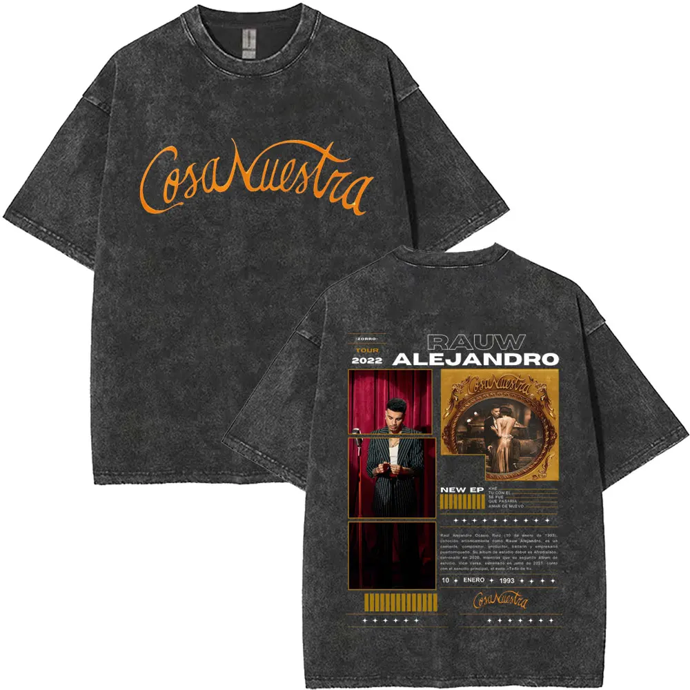 

Washed Vintage Rapper Rauw Alejandro Cosa Nuestra Tour T-shirt Men Women Hip Hop Fashion Pop Music T Shirts Oversized T-shirts