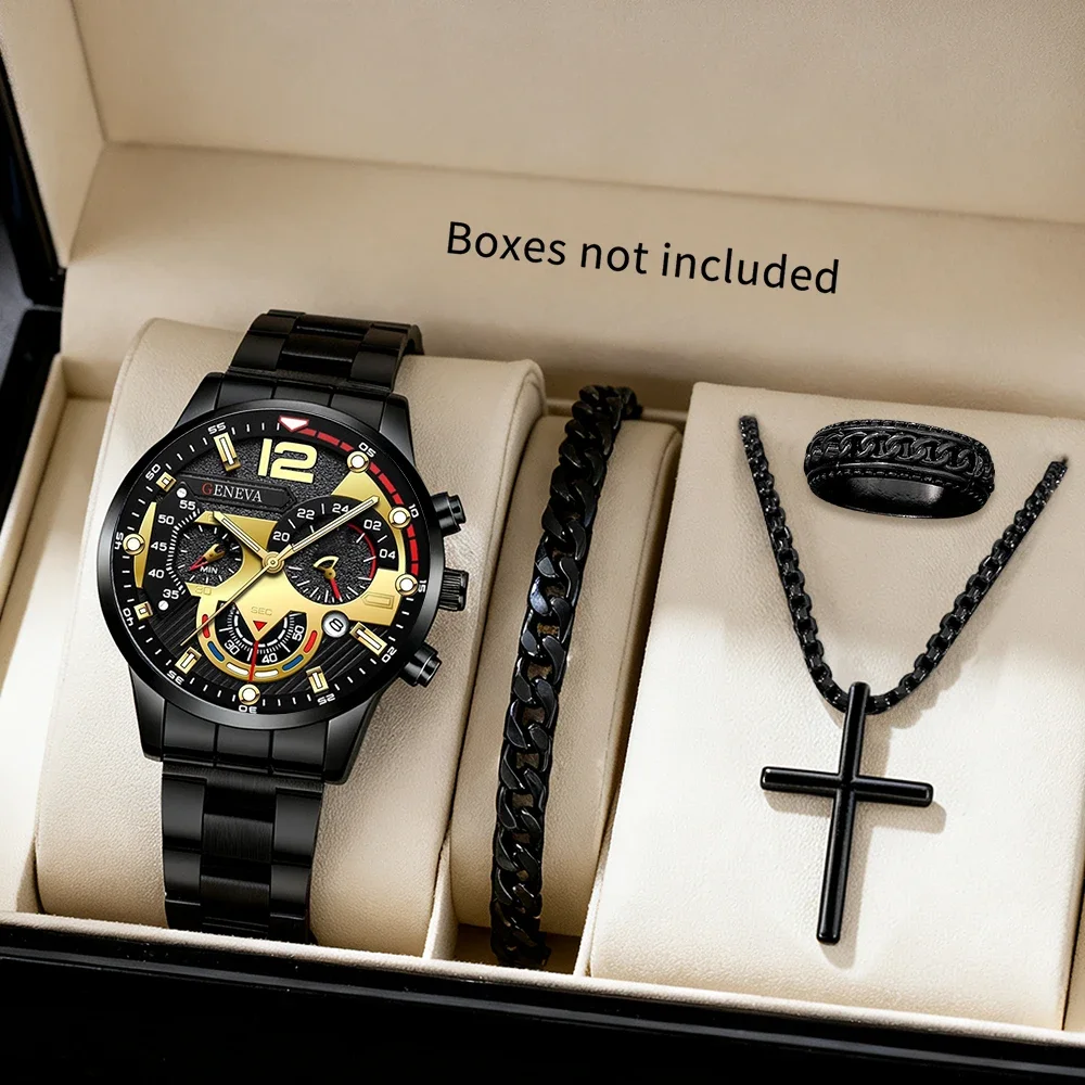 4-piece men's new watch and accessories combo set, business-casual style, an excellent choice for gifts