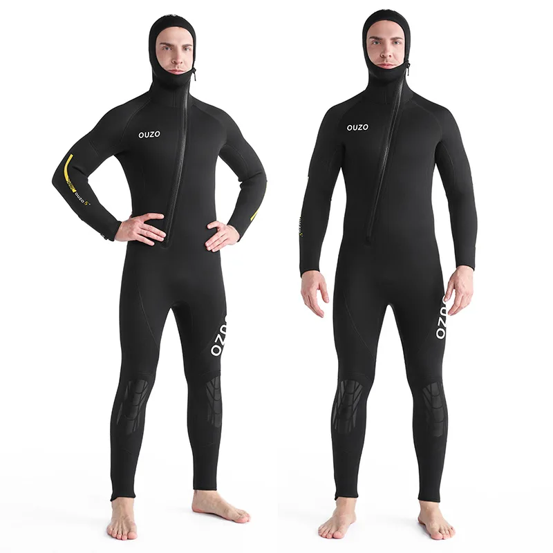 Men's Wetsuit 5mm, Full Body Neoprene Hoodie Scuba Diving Surfing Wet Suits Warm Front Chest Zipper Wet Suits