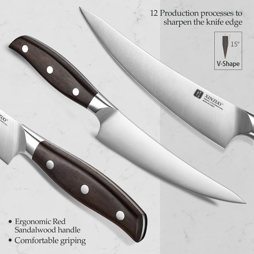 XINZUO 6.3'' Boning Fish Fillet Knife Forged Steel Chef Knife Kitchen Slicing Cutting Meat Deboning Knives Red Sandalwood Handle