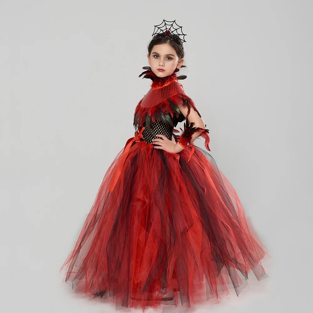 Sweet Cool Tutu Long Dress Matching Accessory Set Fluffy Stage Outfit Halloween Show Carnival Evening Festive Performance Attire