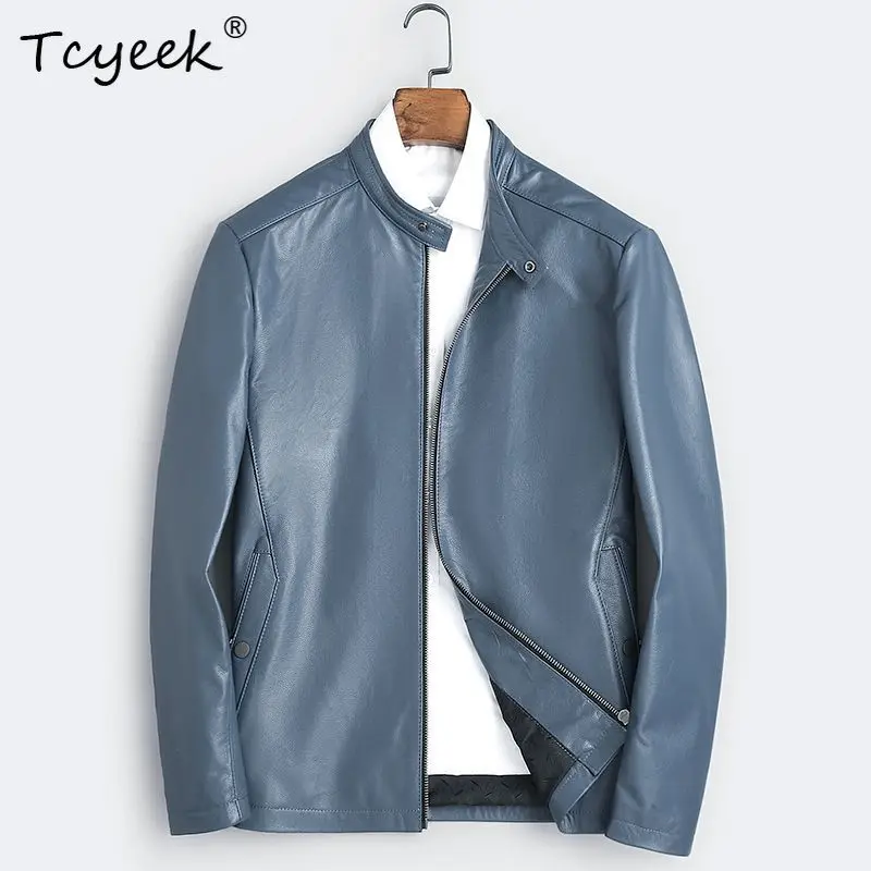 

Tcyeek Real Leather Jacket Men Clothes Autumn Mens Coats 100% First Layer Calf Leather Coat Stand Collar Trendy Jaqueta De Couro