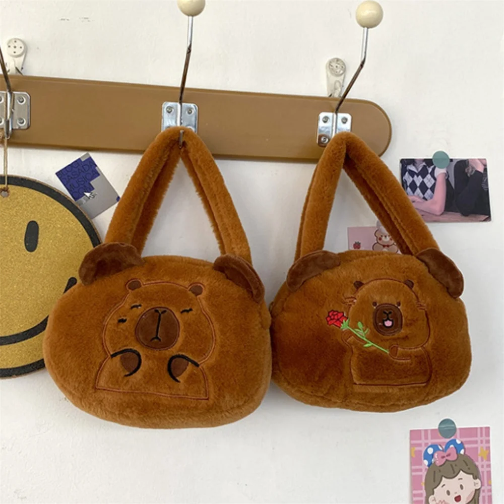 Cartoon Kapibara Furry Handbag Cute Plush Coin Purse Lovely Money Key Headphone Party Decor Gifts Pouch Large Capacity New