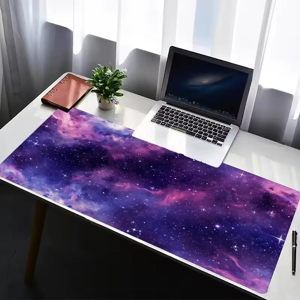Purple Blue Galaxy Starry Sky Mouse Pad, Extra Large Lock Edge Gaming Desk Mat, Non-Slip Wear-Resistant Office Keyboard Pad