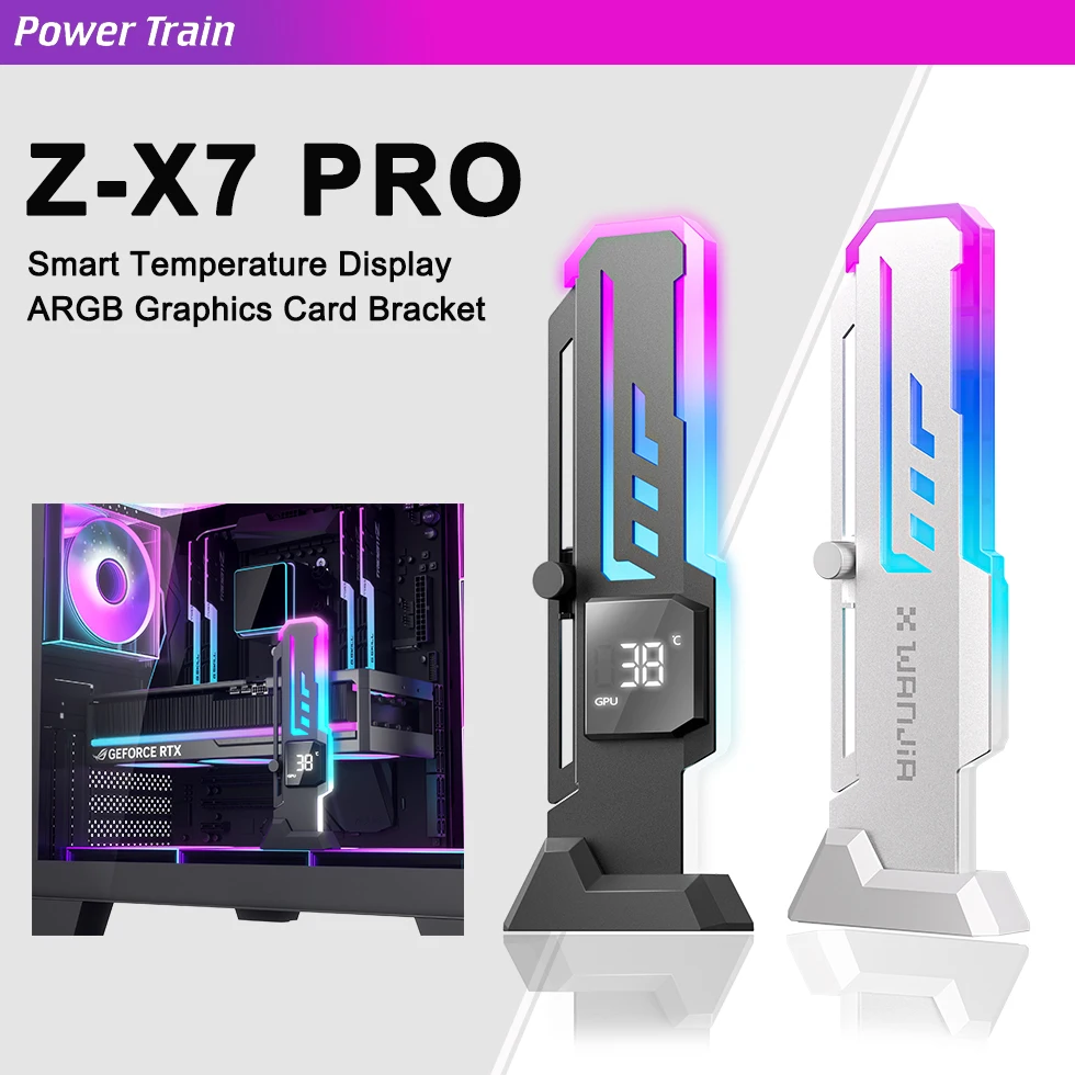 

Видеокарта Power Train Z-X7 Pro ARGB с поддержкой 5V 3Pin, кронштейн для GPU, интеллектуальный дисплей температуры, аксессуар для корпуса ПК