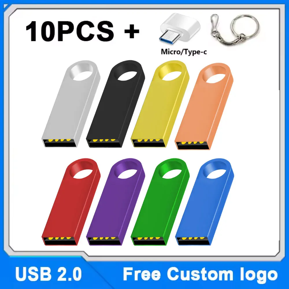 

10 шт., металлический флэш-накопитель с логотипом для общественного подарка, типec и цепочка, USB-накопитель 2,0, 512 МБ, 4 ГБ, 8 ГБ, 32 ГБ, 64 ГБ, 128 ГБ