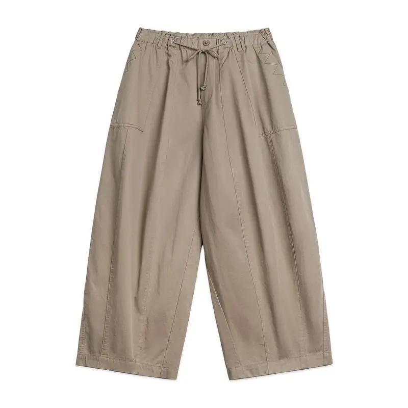 마덴 여성 캐주얼 카키 와이드 레그 바지 봄 여름 밴딩 포켓 카고 팬츠 스트릿 패션 슬리밍 바텀