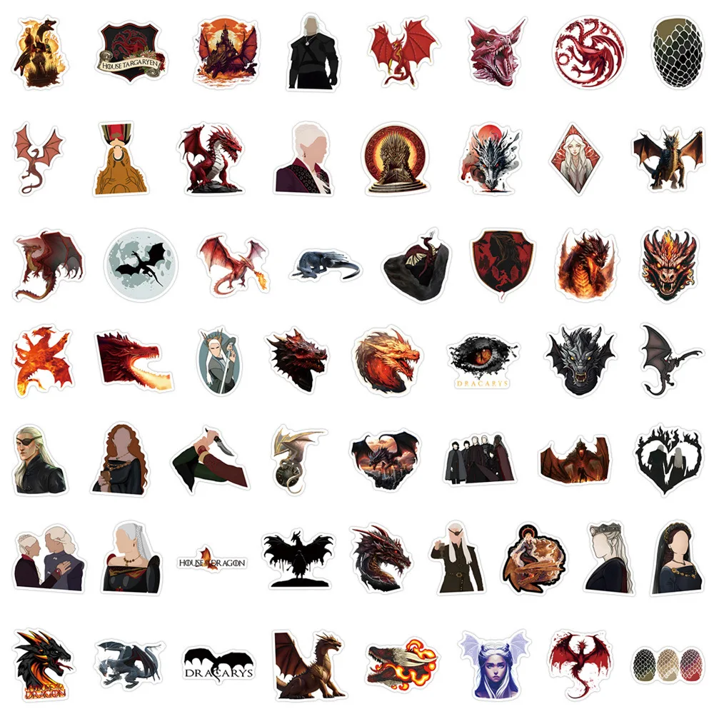 10/50/110PCS House Of The Dragon Stickers Game of Thrones Anime TV Decals Luggage Laptop Phone Guitar Car Bike Sticker Toy