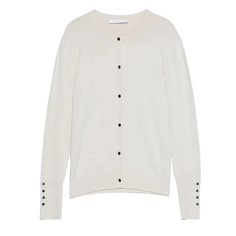 Primavera nuova donna lavorata a maglia lunga Sve rotonda Ne Button Decor Basic Sle maglione cardigan comodo da indossare alla moda...