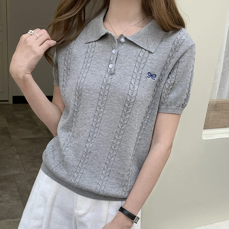 2026 Summer New Women's Short Sleeve Collar Knitted 100% Cotton T-shirt Basic Women's Hooded Short Sleeve Fashion Hot Sale