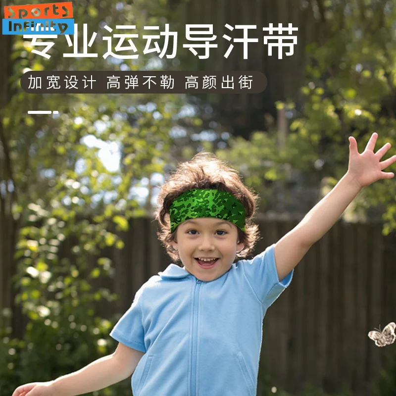 Summer Kids Ice Silk Sweatband Camo Print Breathable Sports Headband Tennis Basketball Running Anti-sweat Hair Accessories