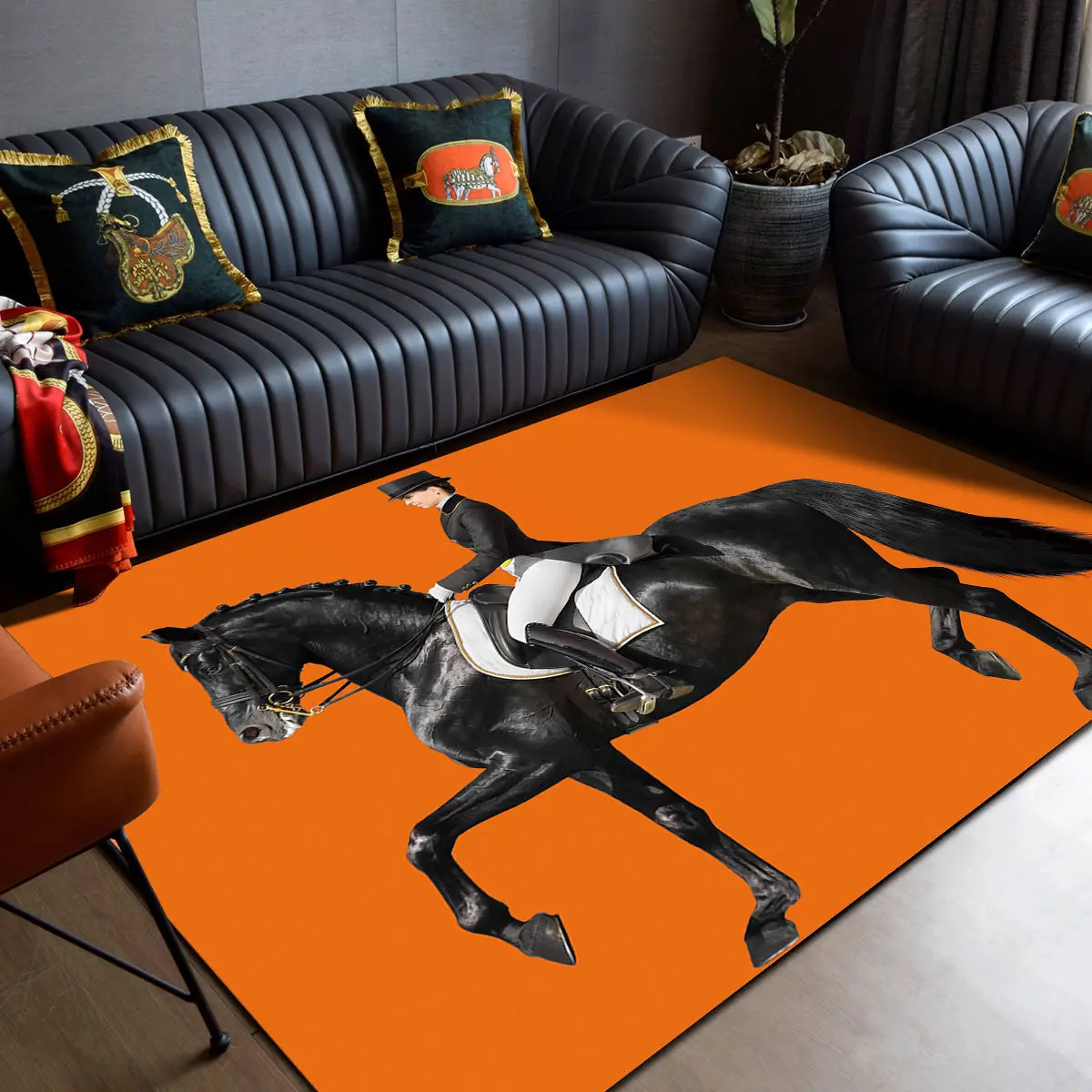 Fashion Ethnic Frame Carpet Horse 3d Printing Rectangle Room Rug Black Green Orange Living Room Bedroom Bedside Floor Table Mat